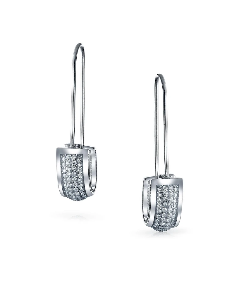 Bling Jewelry Cubic Zirconia Pave Cz Safety Pin Threader Earrings .925 Sterling Silver