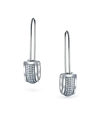Bling Jewelry Cubic Zirconia Pave Cz Safety Pin Threader Earrings .925 Sterling Silver