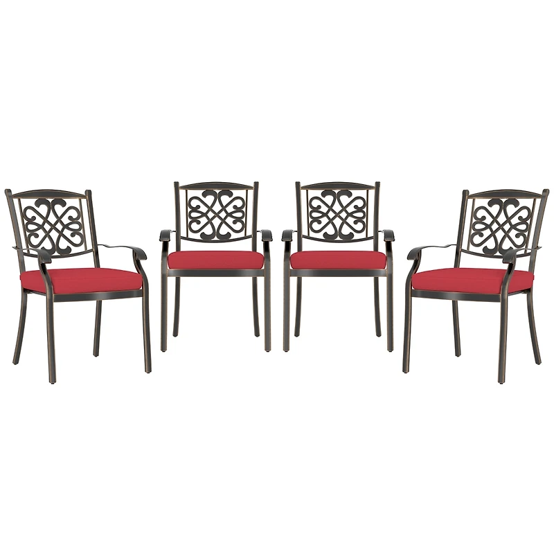 Mondawe 4-Piece Patio Dining Chair Set with Decorative Backrests and Red Cushions
