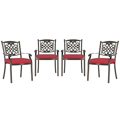 Mondawe 4-Piece Patio Dining Chair Set with Decorative Backrests and Red Cushions