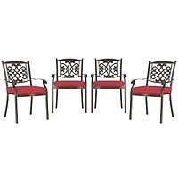 Mondawe 4-Piece Patio Dining Chair Set with Decorative Backrests and Red Cushions