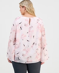 Anne Klein Plus Keyhole-Front Printed Blouse