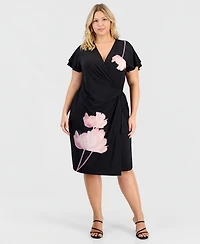 Anne Klein Plus Flutter-Sleeve Faux-Wrap Dress
