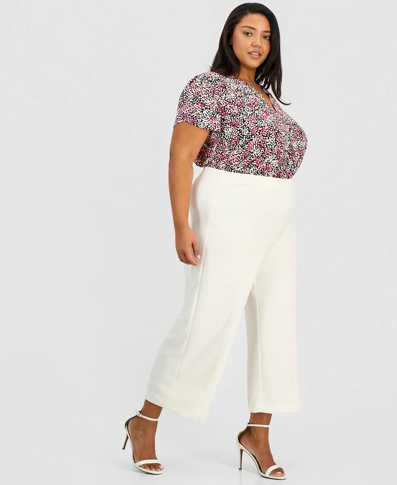 Anne Klein Essentials Plus Wide-Leg Cropped Pull-On Pants
