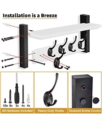 Sorbus Inch Floating Wall Shelf with 5 Heavy Duty Hooks – for Entryway, Bathroom, Bedroom, Kitchen