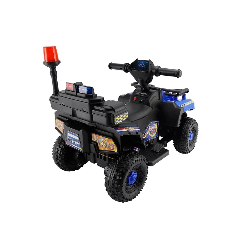 Bruce & Shark 6V Kids Police Ride-On Atv, Electric Toy with 4 Wheels, Light, Sound & Foot Pedal Drive