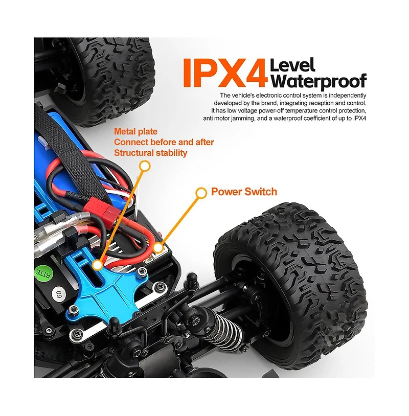 Bruce & Shark 1:16 Rc Monster Truck, 22 Mph High-Speed 4WD Off-Road Vehicle with Led Lights