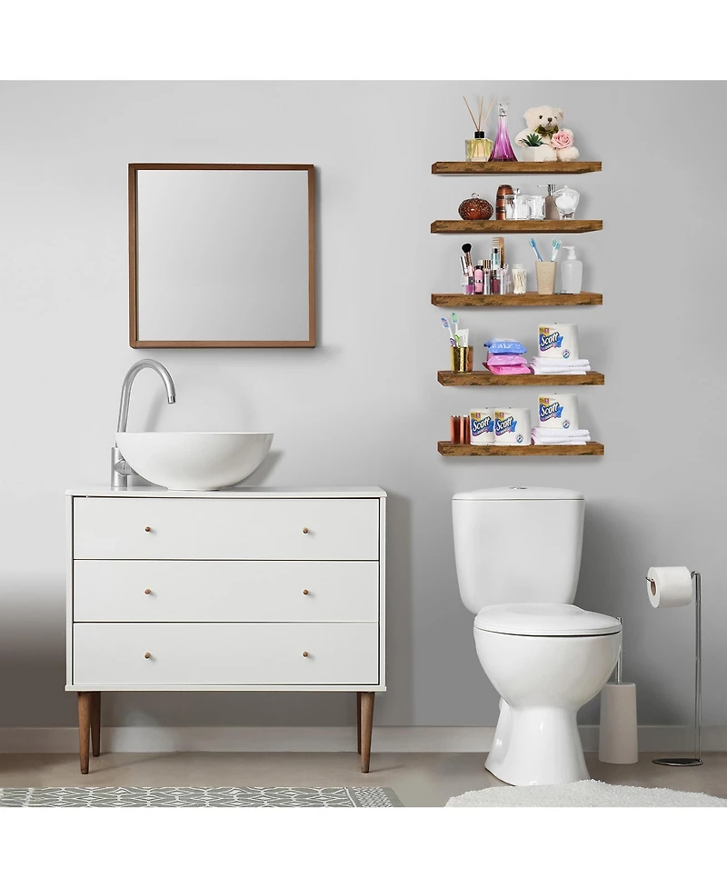 Sorbus 5 Pack 16 Inch Sorbus Long Floating Wall Shelves for Bedroom, Decor, Kitchen, Living Room - for Trophies, Frames