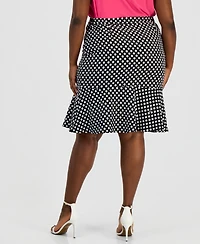 Kasper Plus Polka Dot Jacquard Flounce Skirt