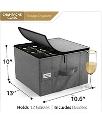 Sorbus Champagne Flute Glasses Organizer Case with Lid (Holds Service for 12) with Felt Protectors