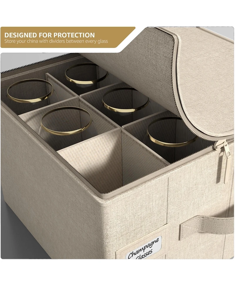 Sorbus Champagne Flute Glasses Organizer Case with Lid (Holds Service for 12) Felt Protectors