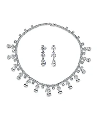 Bling Jewelry Teardrop Cz Spray Collar Statement Necklace & Chandelier Earrings Jewelry Set