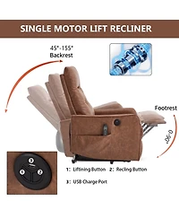Boyel Living Faux Leather Power Lift Recliner Chair 155° with Massage Heat Usb for Indoor Elderly