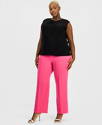 Kasper Plus Twist Keyhole-Neck Cap-Sleeve Knit Top
