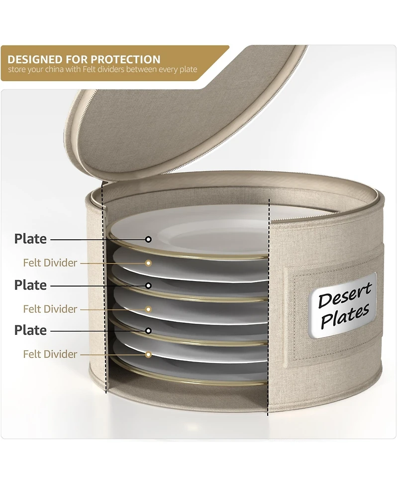 Sorbus China Storage Containers – Dinnerware Organizer for Dessert Plates with Lid (Holds Service 12) Felt Protectors 7.25 x