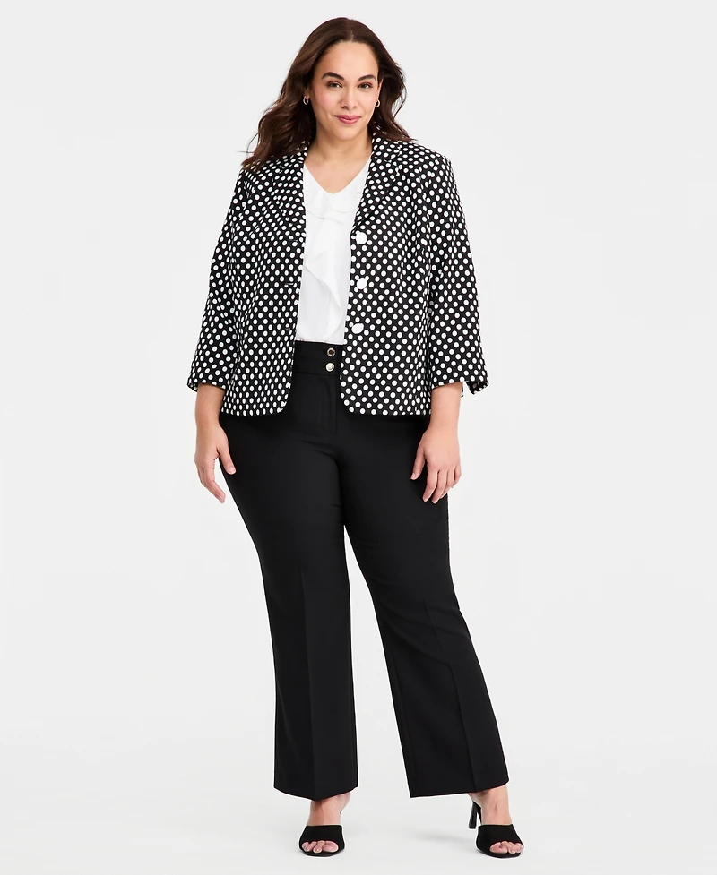 Kasper Plus Dot-Jacquard 3/4-Sleeve Jacket
