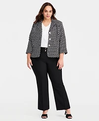 Kasper Plus Dot-Jacquard 3/4-Sleeve Jacket