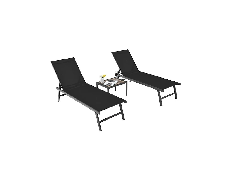 Slickblue 3 Pieces Patio Chaise Lounge Chair and Table Set for Poolside Yard