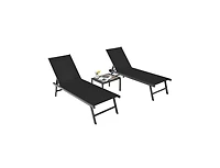 Slickblue 3 Pieces Patio Chaise Lounge Chair and Table Set for Poolside Yard