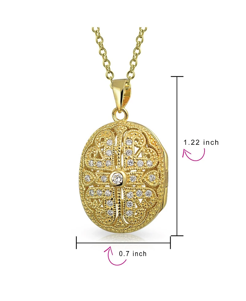 Bling Jewelry Antique Style Heart & Clover Oval Locket Necklace Gold Plated Sterling Silver