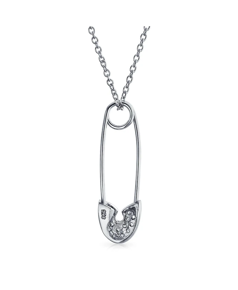 Bling Jewelry Pave Cubic Zirconia Cz Accent Safety Pin Pendant Necklace .925 Sterling Silver