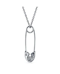 Bling Jewelry Pave Cubic Zirconia Cz Accent Safety Pin Pendant Necklace .925 Sterling Silver
