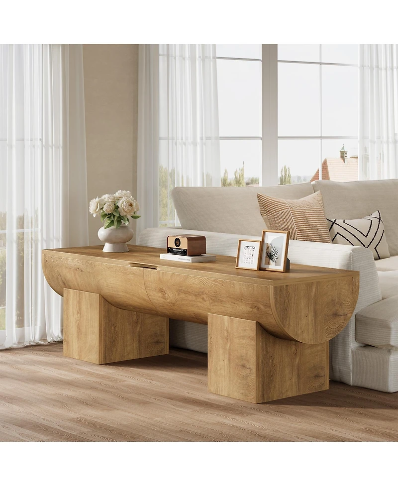 Tribesigns Storage Bench with Safety Hinges, 55 Inch Farmhouse Shoe Bench with Flip-Top, Natural