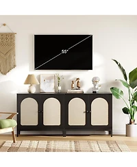 Rattan Sideboard Buffet Cabinet, Kitchen Storage Cabinet with Adjustable Shelf for Living Room, Hallway