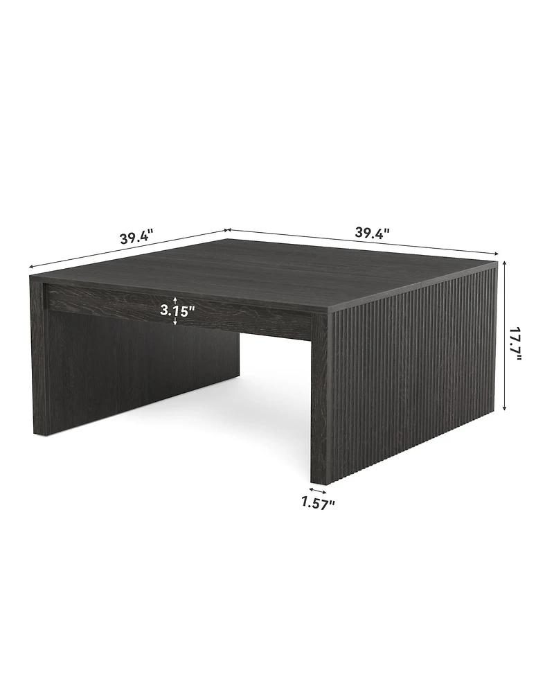 Tribesigns Square Coffee Table, 39.4-Inch Fluted Coffee Tables, Mid-Century Modern Center Cocktail Table, Black