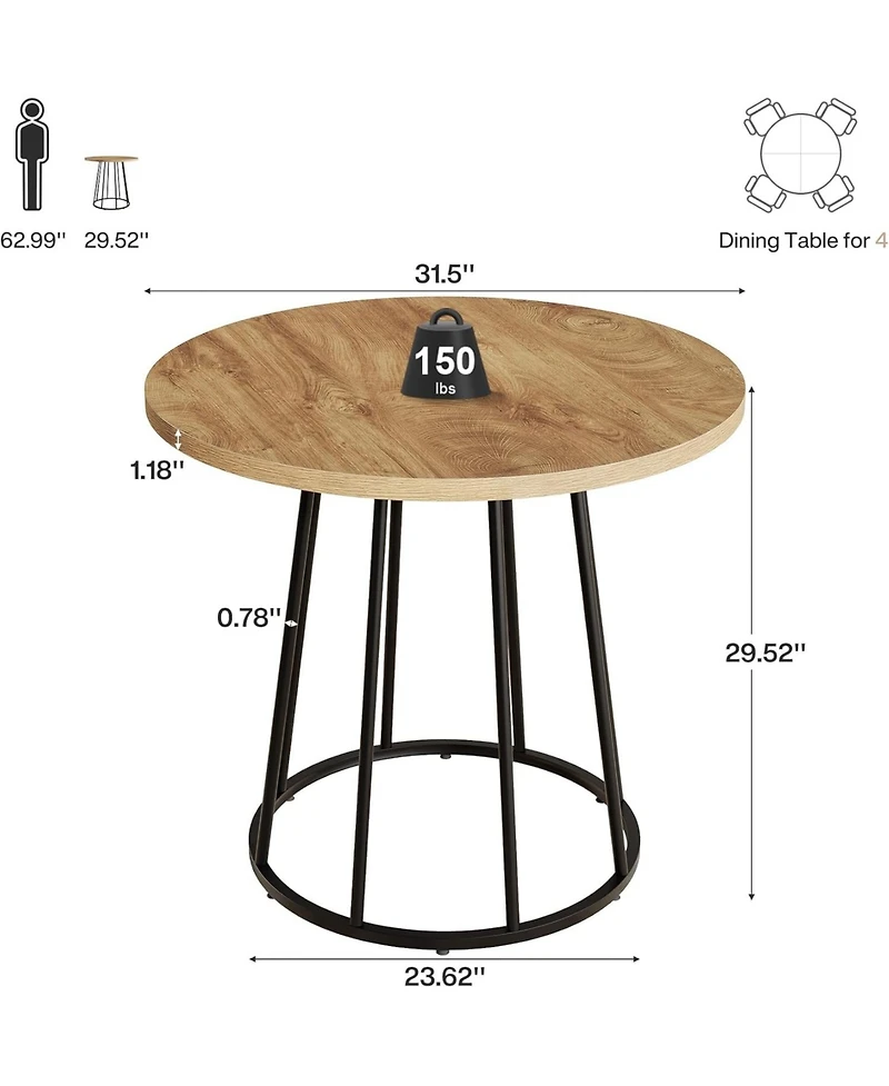 Tribesigns Industrial Round Dining Table, 31.5-Inch Wood Kitchen Table for 2-4 People, Small Circle Kitchen & Dining Room Furniture