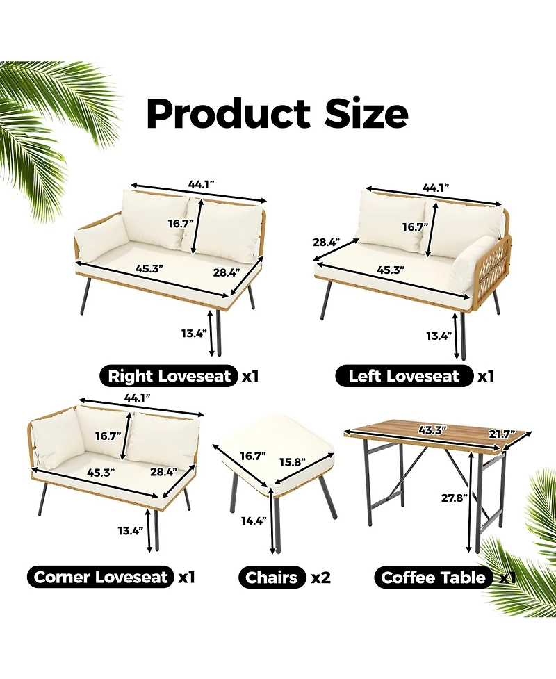 gaomon 6 Pieces Outdoor Wicker Patio Conversation Bistro Set