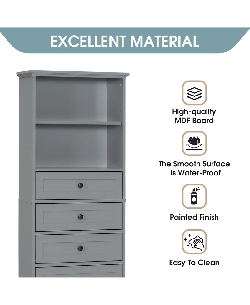 Rainsken Bathroom Storage Cabinet, with 3 Drawers and Adjustable Shelves, Modern Cabinet
