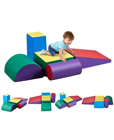 Mecale Foam Climbing Toys, 5-Piece Set, Pu Leather Soft Play Blocks, Indoor Climb & Crawl Set, Easy Clean, 6M-3Y