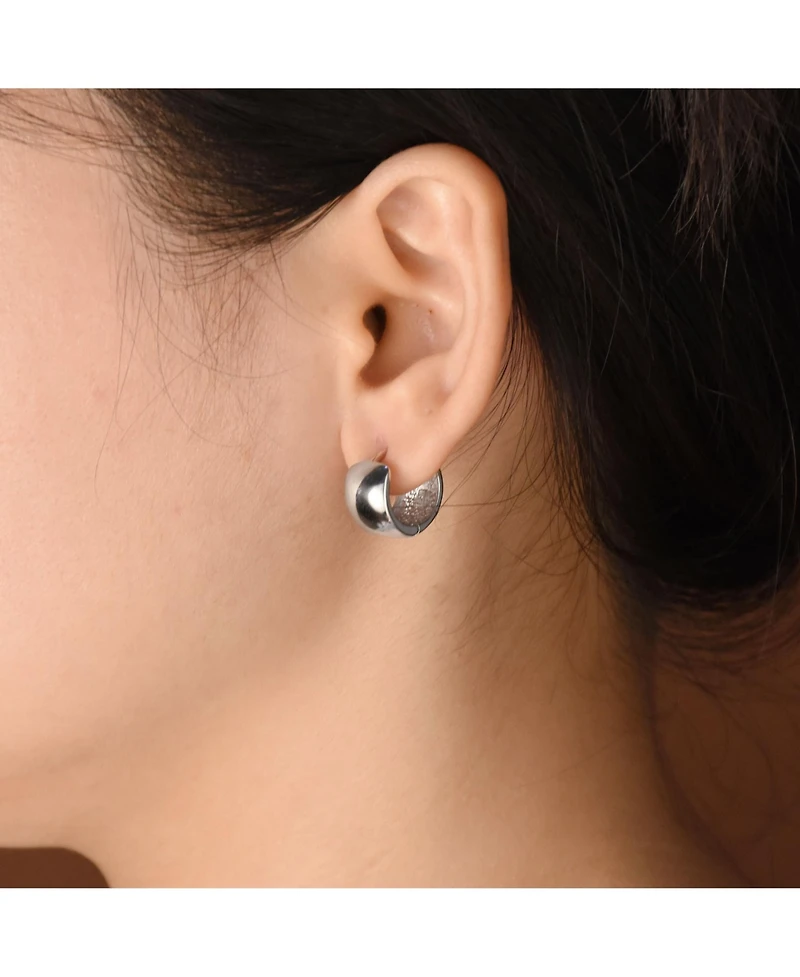 Bling Jewelry Simple Basic Wide Huggie Hoop Earrings .925 Sterling Silver Polished Hinge Style