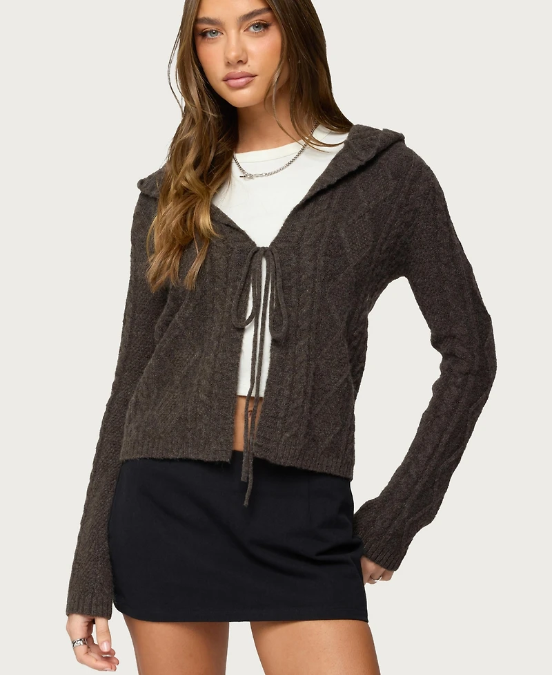 Edikted Women's Jayla Hooded Cable Knit Cardigan