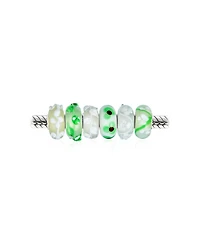 Bling Jewelry White Green 3D Floral Murano Glass Charm Bead Set Sterling Silver for Bracelet