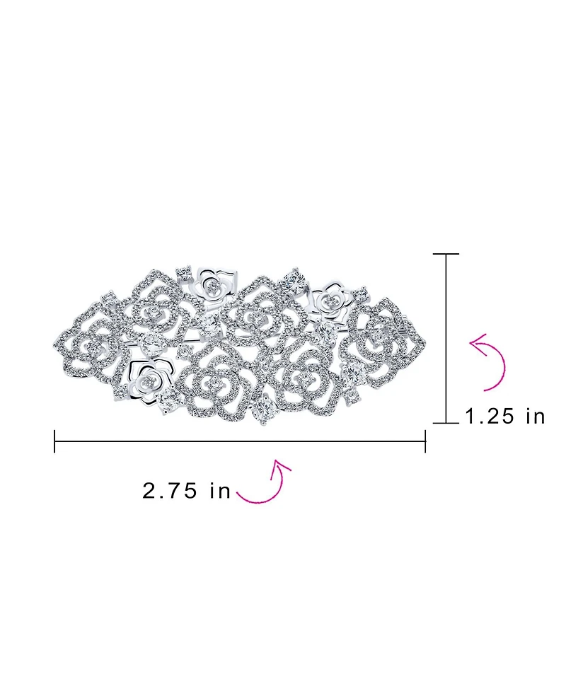 Bling Jewelry Crystal Pave Art Deco Style Cluster of Roses Brooch Pin Silver Plated