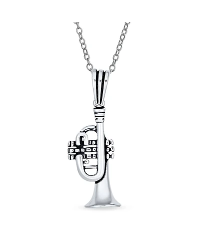 Bling Jewelry Musician Jazz Lover Trumpet Instrument Pendant Necklace .925 Sterling Silver