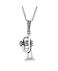 Bling Jewelry Musician Jazz Lover Trumpet Instrument Pendant Necklace .925 Sterling Silver