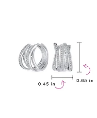 Bling Jewelry Elegant Micro Pave Cz Wide Open Criss Cross Huggie Hoop Earrings Silver Plated