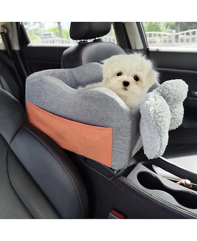 Cozito Center Console Dog Car Seat for Small Dogs, Booster for Armrest w/ Clip-On Leash, Adjustable Straps