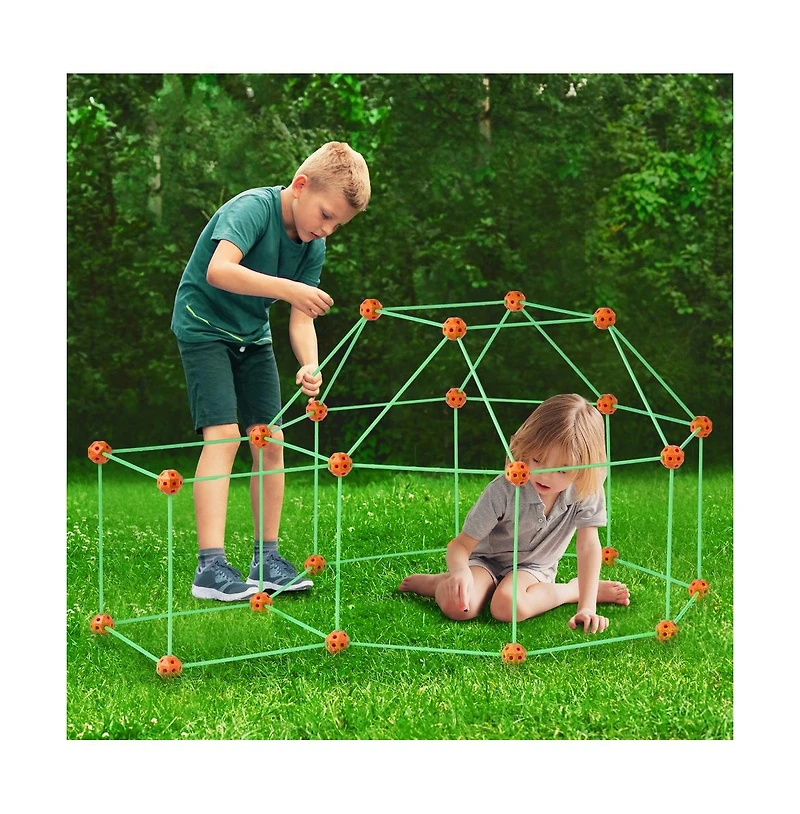 Slickblue 140PCS Glow Fort Building Kit for Kids Stem Construction Set