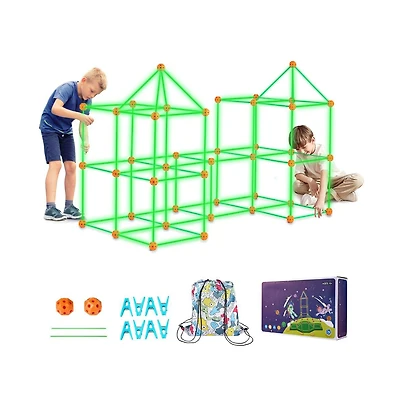 Slickblue 140PCS Glow Fort Building Kit for Kids Stem Construction Set