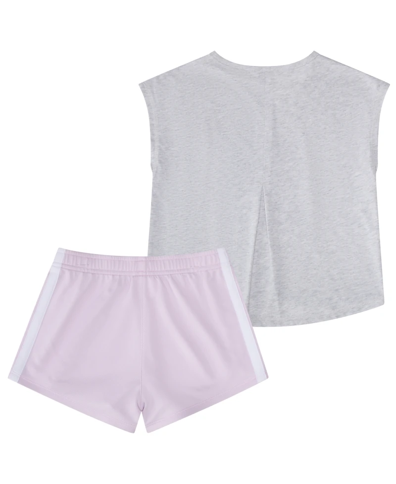 adidas Baby Girls' Back Pleated Short-Sleeve T-Shirt and Mesh Shorts, 2-Piece Set