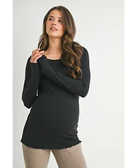 Hello Miz Women's Ribbed Long Sleeve Scoop Neck Maternity Top