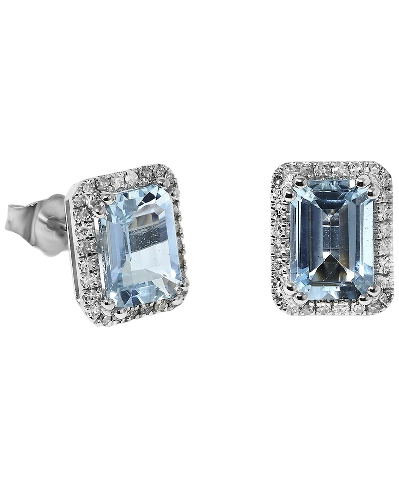 Macy's Aquamarine (1-5/8 ct. t.w.) & Diamond (1/6 ct. t.w.) Stud Earrings in 14k White Gold