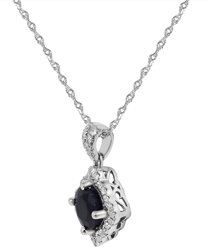 Macy's Sapphire (1 ct. t.w.) & Diamond (1/6 ct. t.w.) Pendant Necklace in 14k White Gold