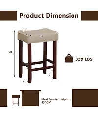 Costway Set of 2 Bar Stools Bar Height Saddle Kitchen Chairs with Wooden Legs