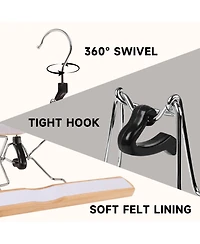 12-Pack Wood Clamp Hangers with Felt Lining, 10-Inch Non-Slip Wooden Pants/Skirts Hangers for Trousers, Jeans, Shorts, and Delicate Fabrics
