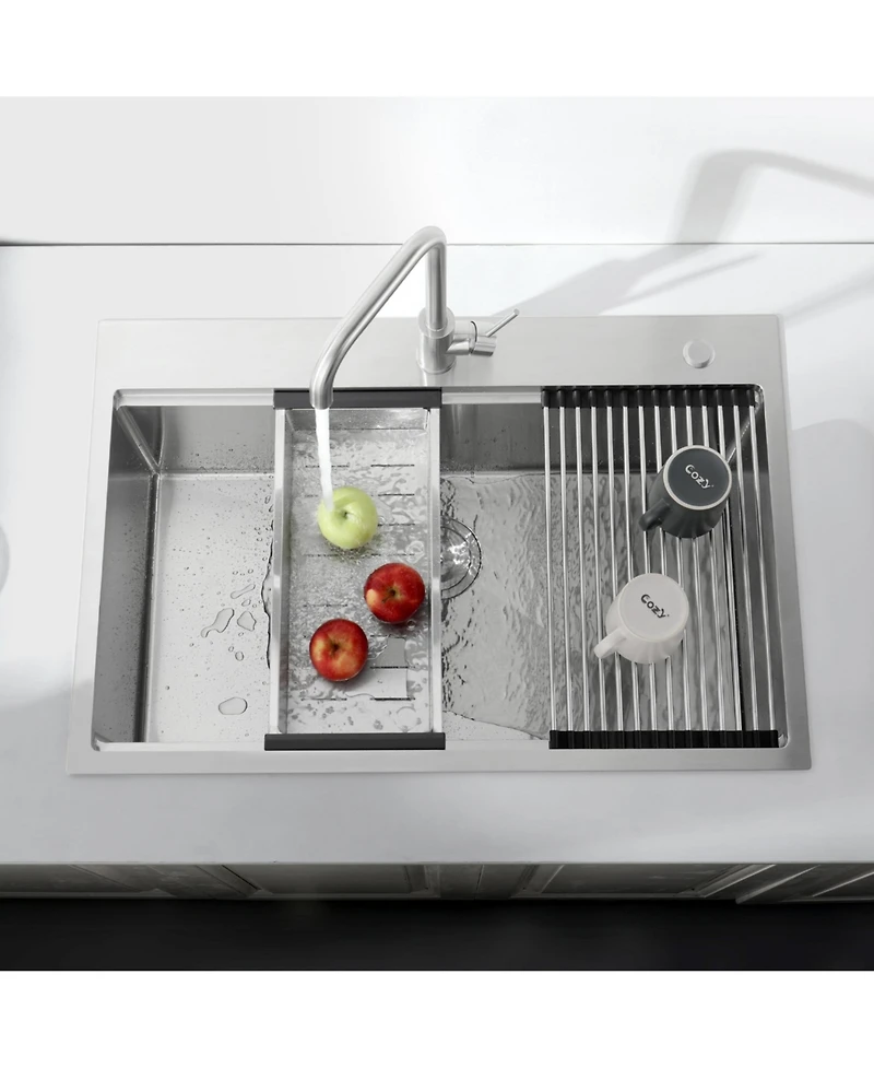 flynama 33x22inch Stainless Steel Kitchen Sink Overmount Single Bowl Handmade with Cutting Board